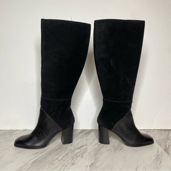 Dolce Vita Fynn Black Suede Crocodile Embossed Leather Heeled Tall Boot 8 - Picture 9 of 16